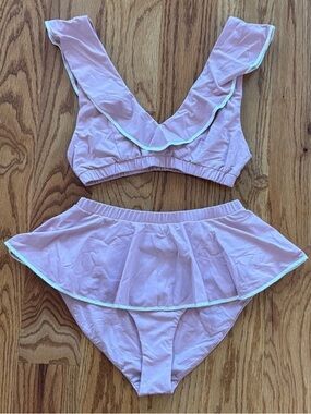 Marysia Swim French Gramercy Peplum Ruffle Bikini Top & Bottoms size Small